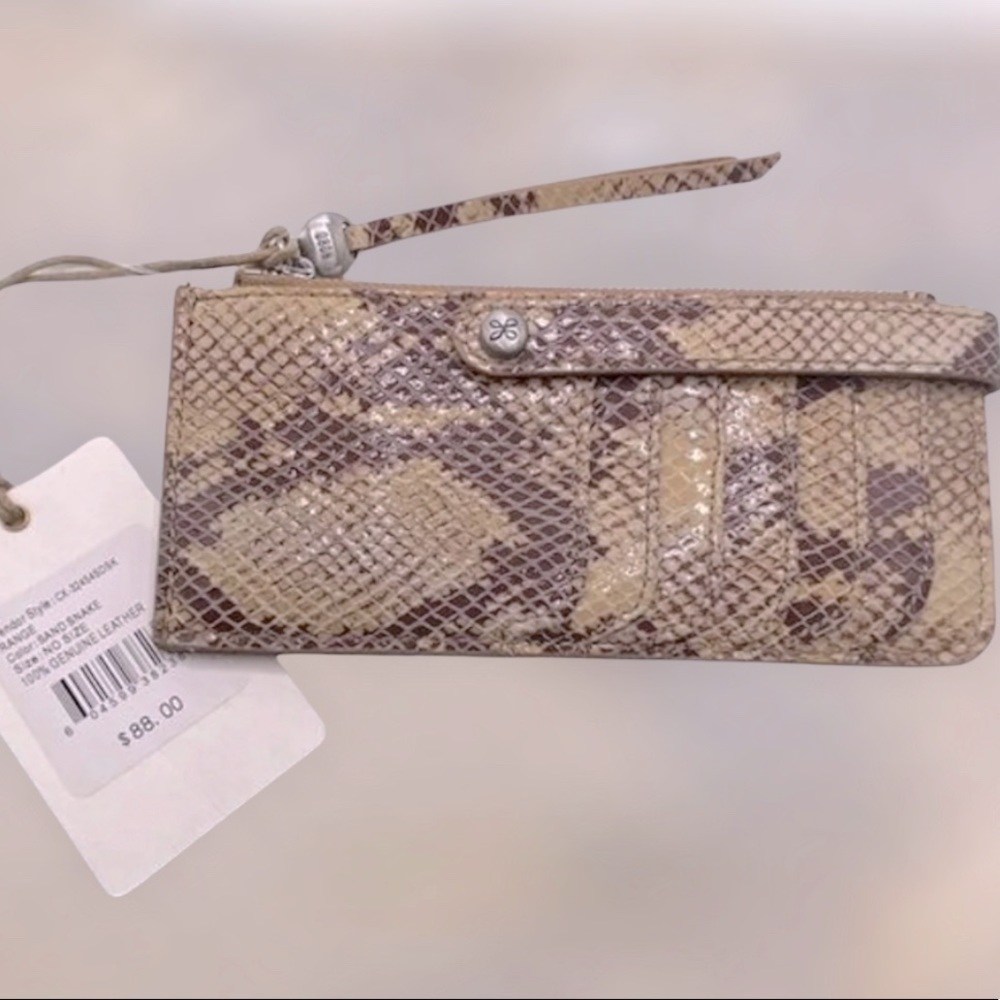 NWT HOBO INTERNATIONAL RANGE LEATHER CARD WALLET IN SAND SNAKE